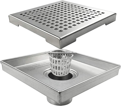Neodrain 6-Inch Square Shower Drain with Removable Quadrato Pattern Grate,Brushed 304 Stainless Steel, with WATERMARK&CUPC Certified