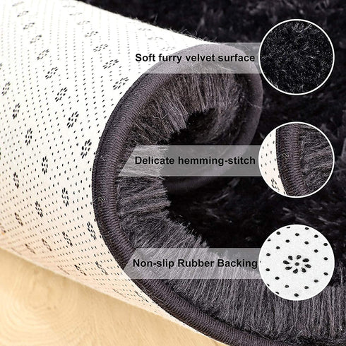 Wondo Ultra Soft Black Area Rug Shag Fluffy Rug for Bedroom Living Room, 3'X5' Modern Fuzzy & Shaggy Plush Carpet for Girls Room Boys Nursery Kids Playroom Home Decoration Floor Rugs, 3X5ft