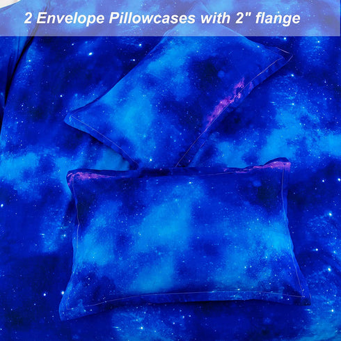 Galaxy Duvet Cover Queen Size, Blue Purple Reversible Duvet Cover Set Galaxy Star Comforter Cover with 2 Pillow Cases Breathable Microfiber Bedding Set for All Season 90"x90"