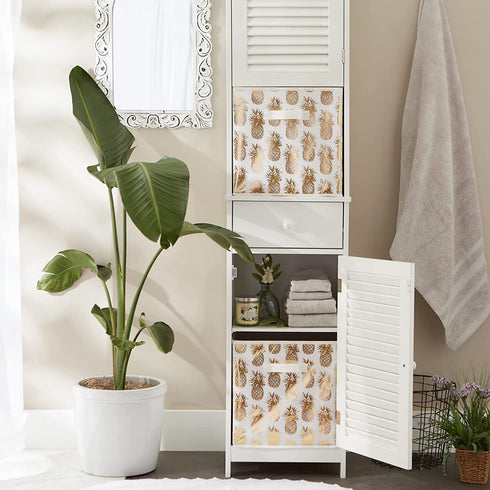 DII Foldable Fabric Storage Containers (13x13x13) Pineapple Gold-Set of 2, Large (2), White