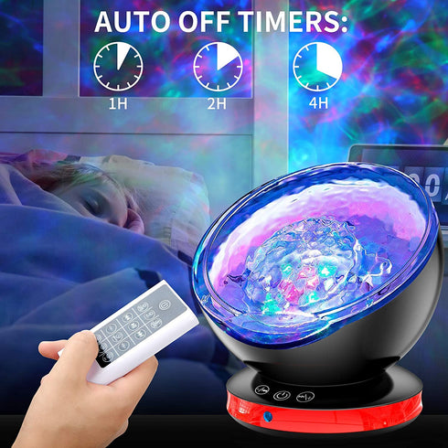 Ocean Wave Projector,Night Light Lamp 360° Roting with 8 Nebula Modes,LED Light Projector,Galaxy Projector with Timer, Remote Control, Speaker USB Turn Wiring, 6 Sleep Aid Sound