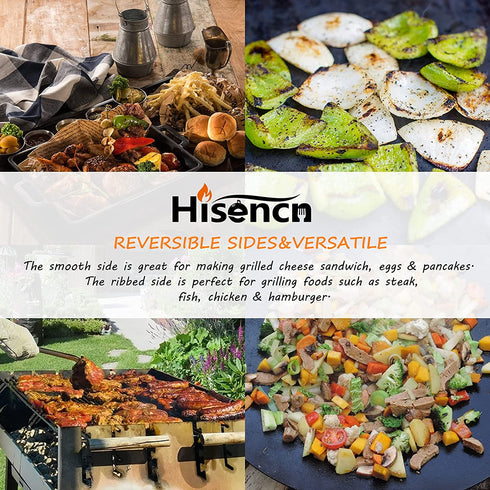 Hisencn Cast Iron Stove Griddle for Gas Grill, Nonstick Reversible Cast Iron Griddle Plate for Gas StoveTop, Outdoor Grill, Oven or Campfire (15.47L"8.18"W)