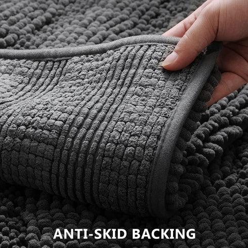 Grey Bathroom Rugs and Mats Sets 2 Piece, Chenille Bath Rugs Set Super Absorbent Bathroom Floor Mat, Machine Washable Non-Slip Bath Mats for Bathroom, 17x24 Plus 20x30 , Ciicool