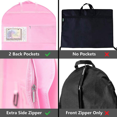 Waterproof Hanging Garment Bag 40 inch Clothes Bag with Gusset, 5 Pockets & Side Zip for Dance Costumes, Sports, Skating, Theatre, Beauty Pageants & More by Kendall Country, Cotton Candy Pink