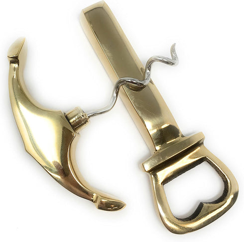 Madison Bay Company Polished Brass Ship's Anchor Corkscrew and Bottle Opener, 2 In 1 Bar Tool, 4.75 Inches Long