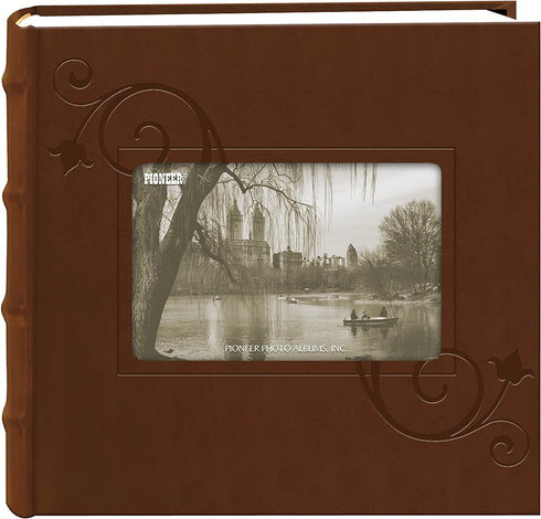 Pioneer Embossed Floral Frame Leatherette Cover Photo Album, Brown (4"x6")