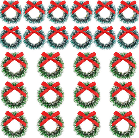 24 Pieces Mini Christmas Wreaths with Bows Christmas Wreath Decorations Including 1 Inch Blue-Green Xmas Wreaths and 1.2 Inch Grass-Green Xmas Wreaths for Christmas Tree Holiday Decorations