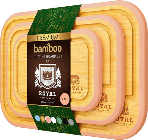 Wood Cutting Boards for Kitchen - Bamboo Cutting Board Set, Chopping Board Set - Wood Cutting Board Set - Wooden Cutting Board Set, Bamboo Cutting Boards for Kitchen (Pink)