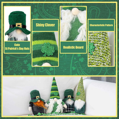 DraMosary St.Patrick's Day Gnome Plush Elf Decorations - 4PCS Handmade Green Irish Gnome Scandinavian Tomte Leprechaun for Home Decor/Table Ornament