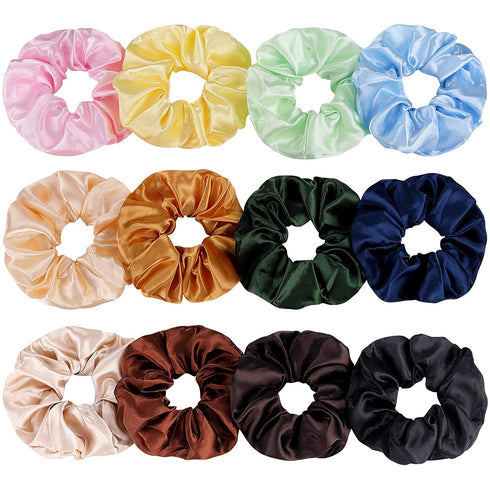 12 Pcs Hair Scrunchies Stain Hair Scrunchies Silk Scrunchies Elastic Hair Ties Ropes Scrunchie for Women or Girls Hair Accessories for Christmas New Year