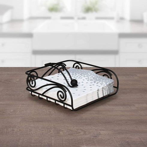 Spectrum Diversified Scroll Deco Flat Holder with Weighted Arm, Traditional-Style Napkin Dispenser, Sturdy Steel Kitchen & Dining Room D©cor