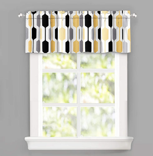 DriftAway Riley Geo Lined Window Curtain Valance Mid Century Geometric Pattern 2 Layers Rod Pocket 52 Inch by 14 Inch Plus 2 Inch Gold Black Gray