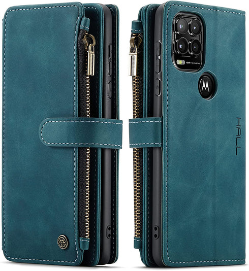 HAII Case for Moto G Stylus 5G 2021, Flip Leather Wallet Case with 10 Card Slot Holder Zipper Pocket Kickstand Magnetic Closure Shockproof Flip Folio Cover for Moto G Stylus 5G 2021 (Teal)