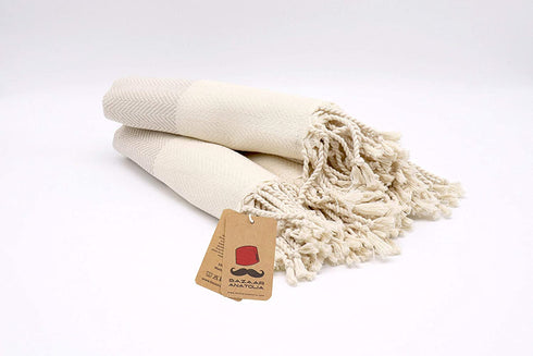 Turkish Hand Towel Set of 4 Herringbone Peshtemal Towel 100% Cotton 45x20 Light Weight Thin Quick Dry Hand Bath Hair Gym Face Tea Kitchen Dishcloth Set Decorative Towels for Bathroom (Cream)