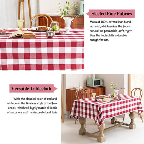 Wracra Cotton Checkered Tablecloths Buffalo Plaid Square Table Cloth Waterproof Washable Wrinkle Free Anti-Fading Outdoor & Indoor Dining Table Cover, Red, 55 — 55 inches
