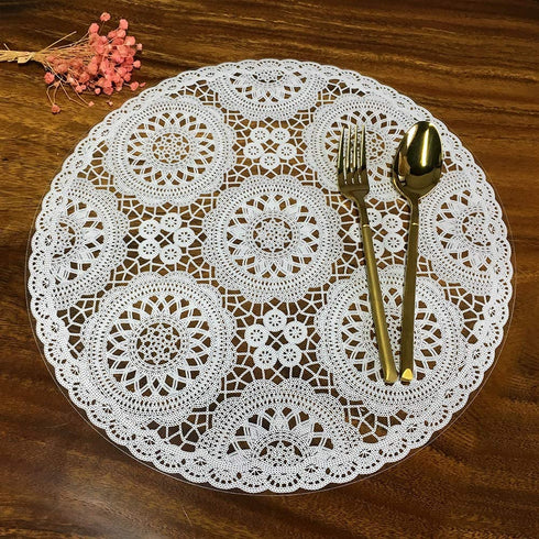 Kreatur Round Waterproof Placemats for Dining Table Set of 6,White Modern Plastic PVC Washable Table Mats Non-Slip Easy to Clean for Home Kitchen Decor