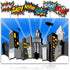 Bigtime Signs XL Superhero Backdrop with 6 Comic Action Word Photo Booth Props - Compliments any Super Hero Birthday Party - 4 foot x 6 ft - Cityscape Back Drop Banner Decoration Hangs on Wall Easily
