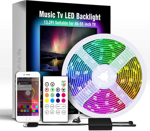 Miume 13.2Ft Music LED Strip Lights for 48-60 inch TV, RGB USB Powered TV Led Backlight with APP Control,TV Led Back Light Kit for Flat Screen TV,PC¦