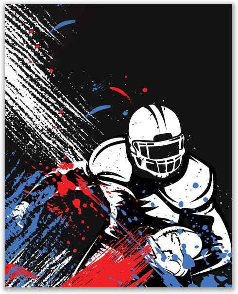 Football Watercolor Wall Art Decor Prints - Set of 4 (8x10) Inch Unframed Poster Photos - Bedroom