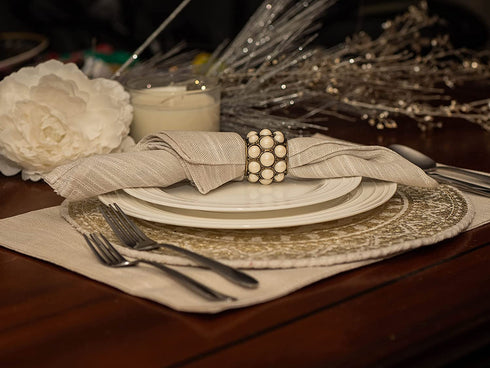 Angel Maya Elegant and Gorgeous Pearl Napkin Rings Set of 6 for Formal or Casual Dining, adds Sophisticated Touch to Your Family Gathering, Dinner Party, Wedding All Other Special Events.