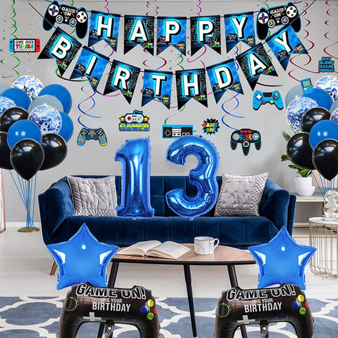 Vlipoeasn Video Game 13th Birthday Decorations for Boys Official Teenager Birthday Decorations 13th Birthday Video Game Party Supplies Blue Gamer Birthday Party Decorations Boys 13th Birthday Party Decorations