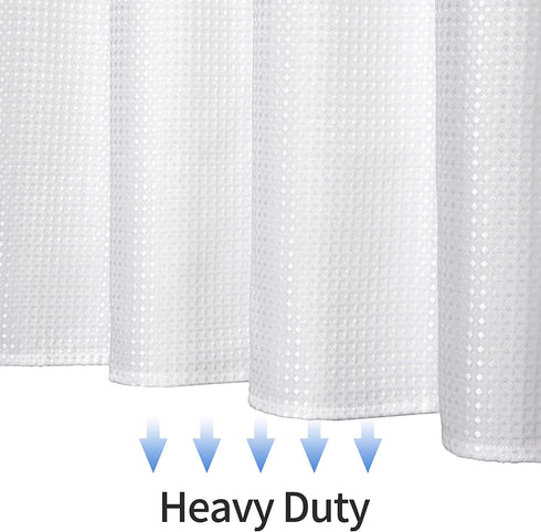 Lampling Waffle Shower Curtain White Fabric Hotel Luxury Textured Modern Farmhouse Waterproof Bathroom Curtain Cloth Pretty Elegant Spring Shower Curtains Sets 72" x 72"