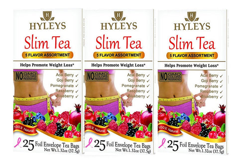 Hyleys 100% Natural Slim Tea 5 Flavor Assortment (25 teabags) - 3 PACK
