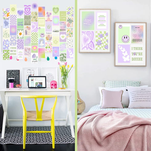 Wall Collage Kit Danish Pastel Aesthetic Posters Preppy Indie Room Decor Peaceful Dorm Photo for Women Teen Girl Gift 4x6 inch 50Pcs ¦