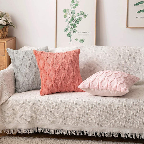 MIULEE Park of 2 Decorative Throw Pillow Cover Boho Velvet Pillow Cases Soft Plush Short Wool Cushion Case for Sofa Couch Living Room Bedroom, 20x20 Inch, Coral Red