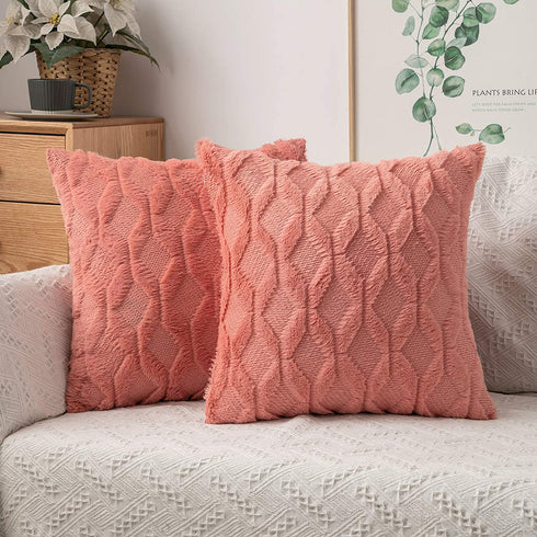 MIULEE Park of 2 Decorative Throw Pillow Cover Boho Velvet Pillow Cases Soft Plush Short Wool Cushion Case for Sofa Couch Living Room Bedroom, 20x20 Inch, Coral Red