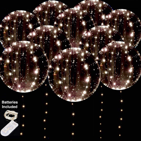 DANIDEER Led BoBo Balloons, 18 Inch 10 PCS Transparent Helium Balloons with STRING LIGHTS 3 Levels Flashing with Batteries included, Light up Bubble Balloons for Birthday, Wedding, Christmas and Party Decoration (Warm White Flashing)