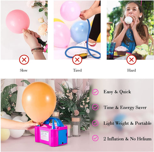 DEMELA Electric Air Balloon Pump Portable Air Blower Pump for Balloons 110V 600W Dual Nozzle Electric Inflator for Party Decoration Sports Rose Red