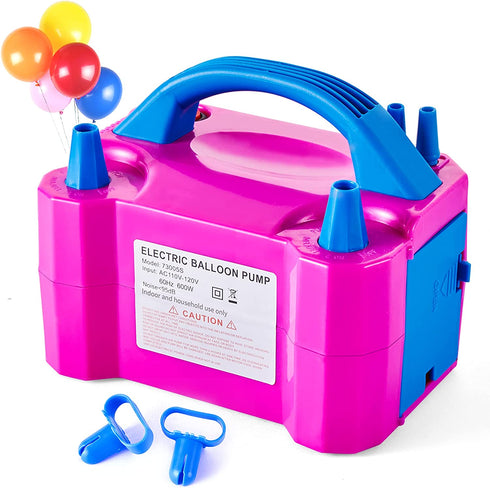 DEMELA Electric Air Balloon Pump Portable Air Blower Pump for Balloons 110V 600W Dual Nozzle Electric Inflator for Party Decoration Sports Rose Red