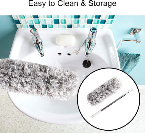 AINAAN 33"-100" Ceiling Fan with Stainless Steel Extension Long Extendable Pole Washable Bendable for Cleaning, High Cobweb Wall Dusting Wet, Interior Roof