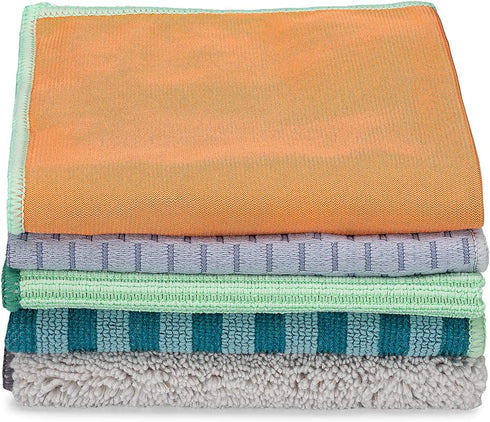 Full Circle Renew Collection Multifunctional Recycled Microfiber Cloths, Set of 5, Multicolor