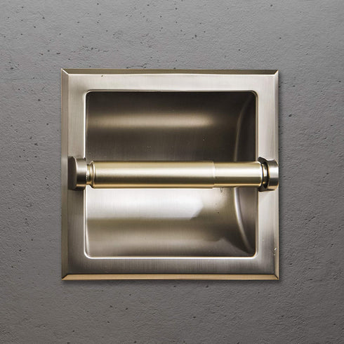 SENTO Recessed Brushed Nickel Toilet Paper Holder, Wall Mounted Heavy Duty Metal Toilet Paper Roll Holder with Rear Mounting Bracket, in Wall, Easy Installation, Satin Nickel