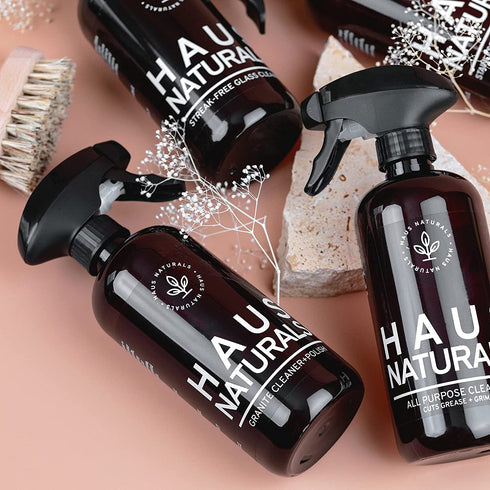 HAUS Naturals Granite Cleaner and Polish - Clean and Protect All Your Stone Surfaces. Eco-Friendly, Kids-Friendly, Animal-Friendly. Large Microfiber Cloth Included. 16 oz