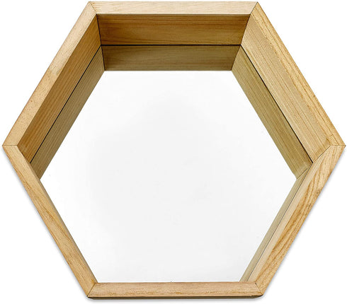 PARNOO Wall Mirror Set of 3 Hexagonal Wood Frame Mirrors | Wall Mounted Mirrors | Geometric Mirror Set for Wall Décor