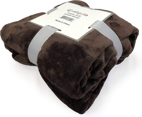 Allgala 60x45 Super Soft Flannel Plush Light Weight Throw Blanket-Chocolate-BLK82301