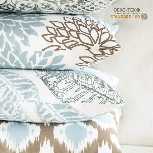 Phantoscope Set of 4 New Living Series Decorative Blue and Coffee Throw Pillow Case Cushion Cover 18 x 18 inches 45 x 45 cm