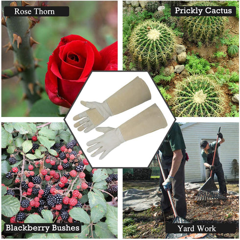 Pruning Gloves Long for Men & Women, Pigskin Leather Rose Gardening Gloves- Breathable & Durability Gauntlet Gloves Medium