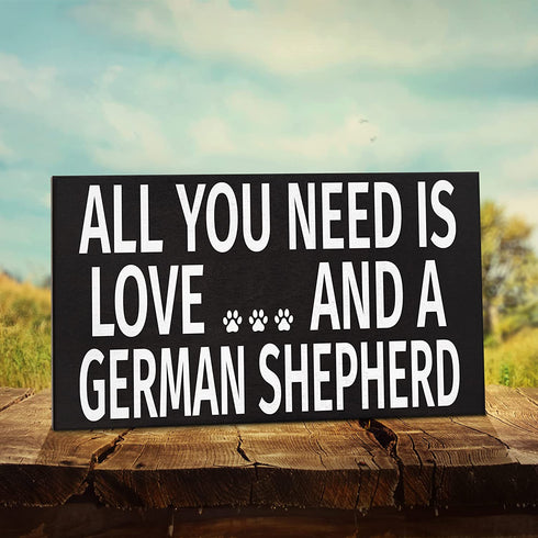 JennyGems German Shepherd Sign, All You Need is Love and a German Shepherd, Wood Sign, 9.5x5.5 Inches, German Shepherd Mom, German Shepherd Gifts, German Shepherd Decor, American Made