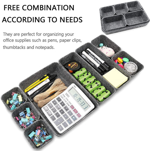 Newthinking Felt Drawer Organizer Tray, 8 Pack Shallow Desk Drawer Organizer, Save Desk Space Dividers Box for Office Gadgets and Jewelry Storage (Dark Gray)