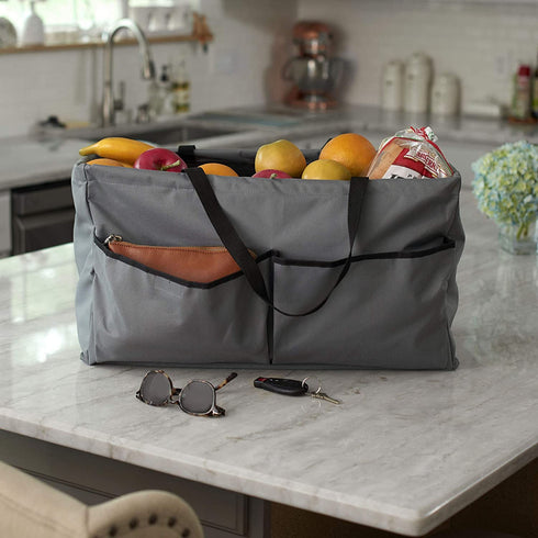 Household Essentials Grey Krush Canvas Utility Tote with Pockets | Reusable Grocery Shopping Bag, Large