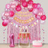 EAF 1st Birthday Girl Decorations 78PCS Pink 1st Birthday Decorations for Girl with Pink Tinsel Curtain, 12 Months Photo Banner, 1st Birthday Highchair Banner, I AM ONE and Happy Birthday Banner