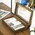 MyGift Tabletop Keepsake Display Box, Rustic Burnt Wood Shadow Box Jewelry Organizer Case with Clear Acrylic Lid, and Metal LAT