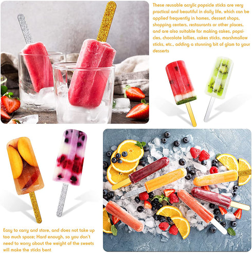80 Pieces Glitter Acrylic Sticks 4.53 Inch Reusable Mirror Sticks Laser Stick Craft Ice Cream Sticks for Party, Festival and Home DIY, 2 Styles