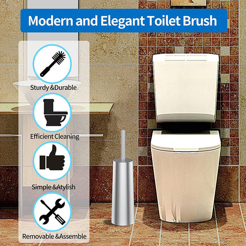 Toilet Brush, Compact Freestanding Stainless Steel Toilet Bowl Brush and Holder for Bathroom, Designed for Deep Cleaning, Space Saving, and Durability