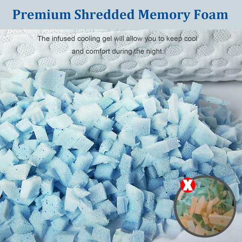 WAJ Shredded Memory Foam Pillow Queen Size Bed Cooling Pillows for Sleeping with Washable Bamboo Cover, Adjustable Gel Infused Foam Fill for Side Back and Stomach Sleepers