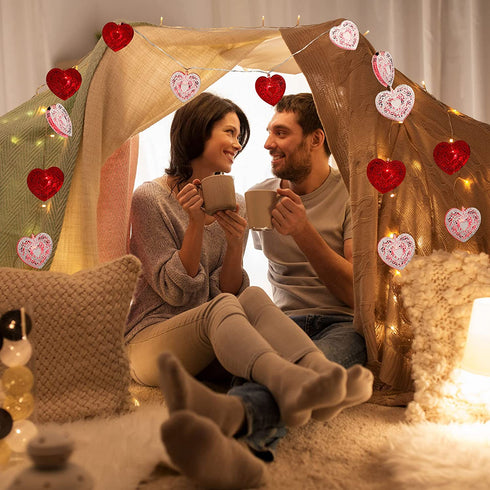 16 Feet/ 5 Meters 20 LED Heart String Light, Valentine's Day String Light Battery Operated Decoration Fairy String Light Warm Red Light Decor for Garden Party Wedding Christmas Party (Red, White)